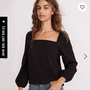 Madewell Crape Square Neck Puff Sleeve Top